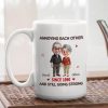 Personalized White Ceramic Mug with Cute Couple Cartoon and Hearts, Funny 'Annoying Each Other' Unique Gift for Couples
