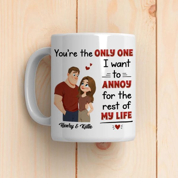 Personalized White Ceramic Mug with Cute Couple Illustration Funny Annoying Love Quote Unique Gift for Couples