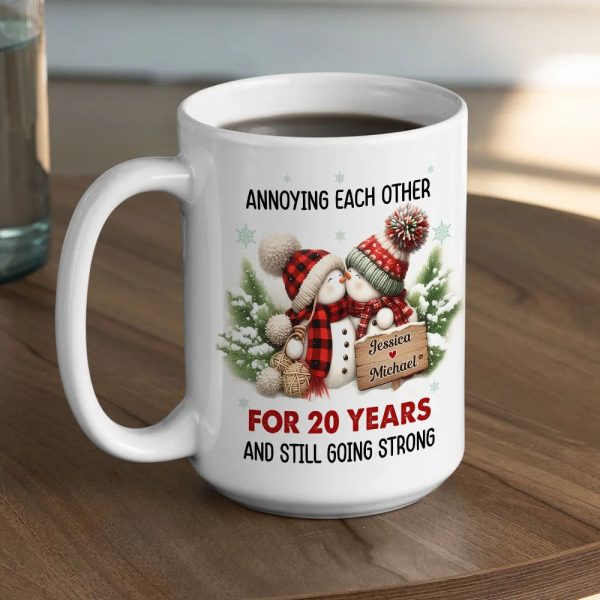 Personalized White Ceramic Mug with Cute Snowman Couple, Funny Anniversary Coffee Cup, Cozy Winter Keepsake, Unique Romantic Gift for Couples