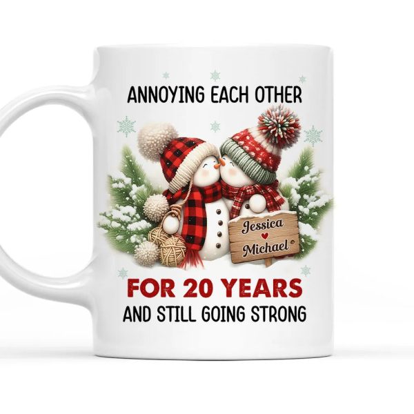 Personalized White Ceramic Mug with Cute Snowman Couple, Funny Anniversary Coffee Cup, Cozy Winter Keepsake, Unique Romantic Gift for Couples
