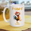 Personalized White Ceramic Mug with Funny Chicken Illustration, Unique Custom Gift for Coworker, Morning Coffee Mood Booster