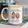 Personalized White Ceramic Mug with Two Best Friends Illustration, Fun Quote, Unique Gift for Bestie and Coworker