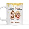 Personalized White Ceramic Mug with Two Best Friends Illustration, Fun Quote, Unique Gift for Bestie and Coworker