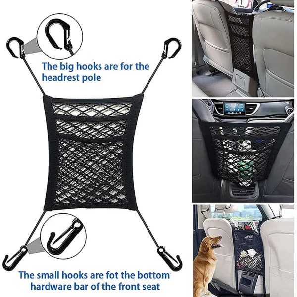 Pet Car Safety Net Barrier Rear Seat Fence with Storage Bag