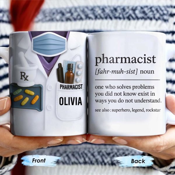 Pharmacist, Solves Problems You Don't Understand, Lab Coat and Pills - Personalized Custom Coffee Mug - GRAD311_MG