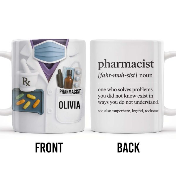 Pharmacist, Solves Problems You Don't Understand, Lab Coat and Pills - Personalized Custom Coffee Mug - GRAD311_MG