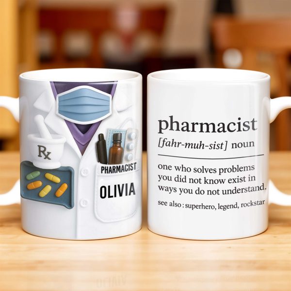 Pharmacist, Solves Problems You Don't Understand, Lab Coat and Pills - Personalized Custom Coffee Mug - GRAD311_MG