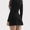 Pin Tuck V Neck Long Sleeve A-line Mini Dress