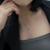 Pink Crystal Bow Pendant Necklace for Women