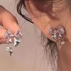Pink Crystal Bow Pendant Necklace for Women