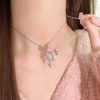 Pink Crystal Bow Pendant Necklace for Women
