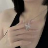 Pink Crystal Bow Pendant Necklace for Women