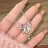 Pink Crystal Bow Pendant Necklace for Women