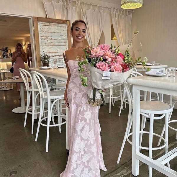 Pink Floral Lace Maxi Dress