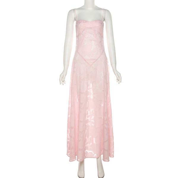 Pink Floral Lace Maxi Dress