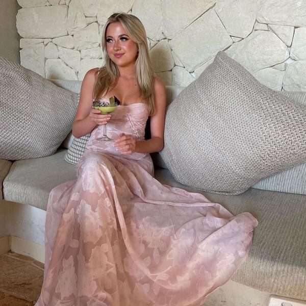 Pink Floral Lace Maxi Dress