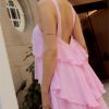 Pink Halter Ruffled Layered Maxi Dress