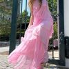 Pink Halter Ruffled Layered Maxi Dress