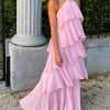 Pink Halter Ruffled Layered Maxi Dress