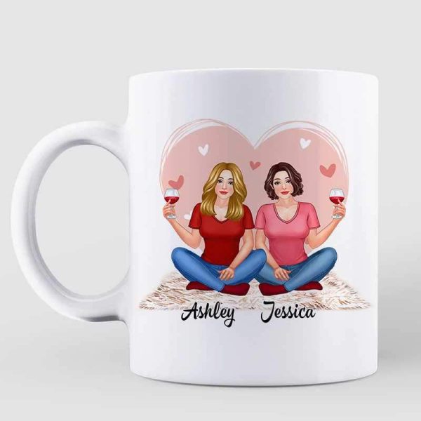 Pink Heart Pretty Besties Sisters Personalized Coffee Mug