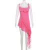Pink Irregular Ruffle Tie-Up Strap Mini Dress