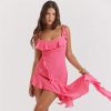 Pink Irregular Ruffle Tie-Up Strap Mini Dress