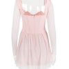 Pink Long Sleeve Bustier Frill Mini Dress