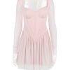 Pink Long Sleeve Bustier Frill Mini Dress