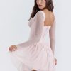 Pink Long Sleeve Bustier Frill Mini Dress