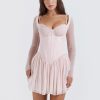 Pink Long Sleeve Bustier Frill Mini Dress