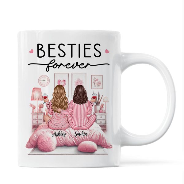 Pink Pajamas Besties In Cozy Room Personalized Mug, Heartfelt Gift For Best Friends, BFF