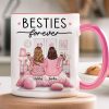Pink Pajamas Besties In Cozy Room Personalized Mug, Heartfelt Gift For Best Friends, BFF