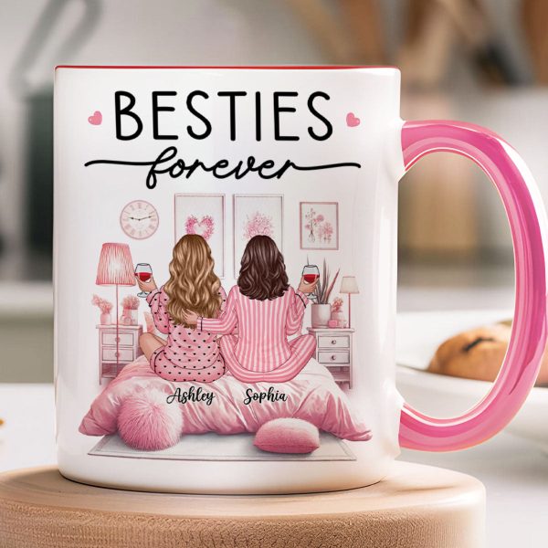 Pink Pajamas Besties In Cozy Room Personalized Mug, Heartfelt Gift For Best Friends, BFF