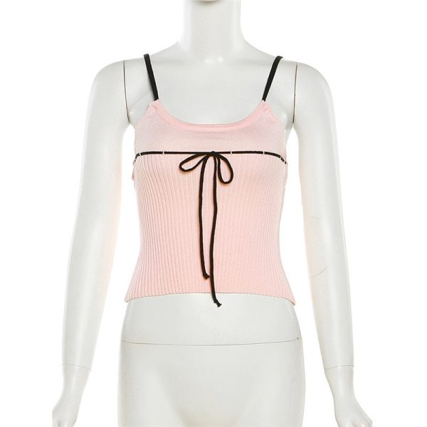 Pink Ribbed Lace Up Top