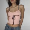 Pink Ribbed Lace Up Top