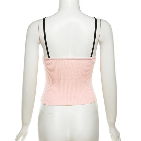 Pink Ribbed Lace Up Top