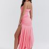 Pink Ruched Frill Tube Midi Dress