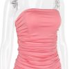 Pink Ruched Frill Tube Midi Dress
