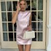 Pink Satin Backless Bow Mini Dress