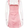 Pink Satin Square Neck Strap Mini Dress