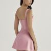 Pink Satin Square Neck Strap Mini Dress