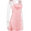 Pink Satin Square Neck Strap Mini Dress
