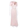 Pink Satin V-Neck Puff Sleeve Lace Patchwork Midi Dress