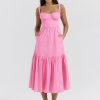 Pink Strap Midi Dress With Pocket