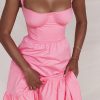 Pink Strap Midi Dress With Pocket