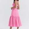 Pink Strap Midi Dress With Pocket