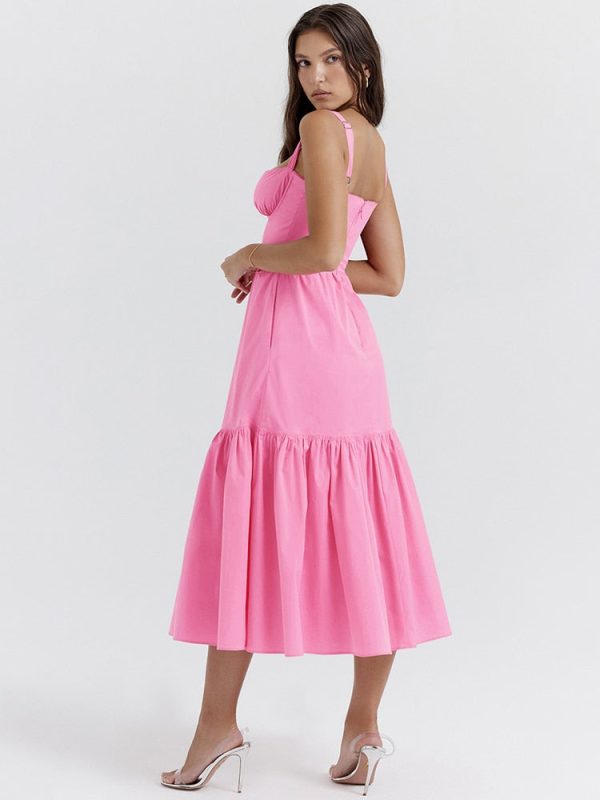 Pink Strap Midi Dress With Pocket
