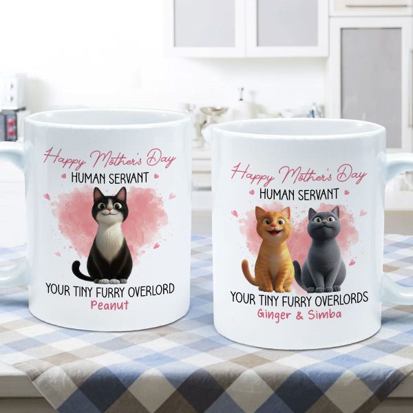 Pink Tone Happy Mother's Day Human Servant Cartoon Funny Cats Personalized Mug