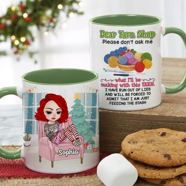 Please Don't Ask me What I'll Be Making With This Yarn Personalized Knitting Crochet Mug, Christmas Tree Decor