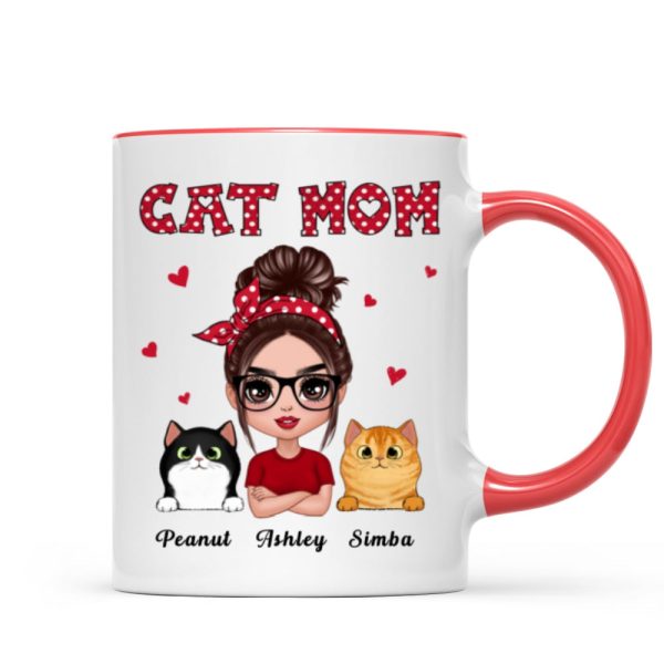 Polka Dot Pattern Doll Cat Mom Personalized Mug